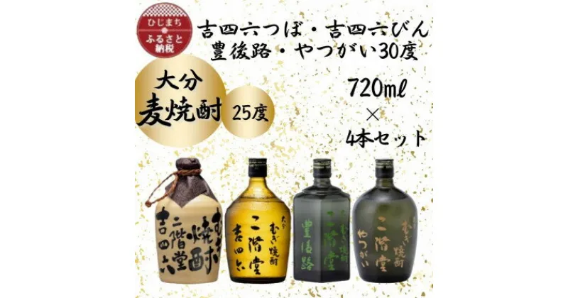 【ふるさと納税】大分むぎ焼酎　二階堂吉四六つぼ・吉四六瓶・豊後路・やつがい(720ml)4本セット【1456144】