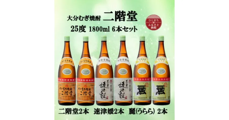 【ふるさと納税】大分むぎ焼酎　二階堂2本と速津媛2本と麗(うらら)2本25度(1800ml)飲みくらべ6本セット【1494821】