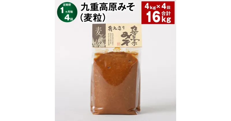 【ふるさと納税】【定期便】【1ヶ月毎4回】九重高原みそ（麦粒） 1kg×4袋 計16kg（4kg×4回） 麦みそ 味噌 赤色系甘口 大麦 大豆 おかず味噌 調味料 大分県産 九州 国産 大分県 九重町 送料無料