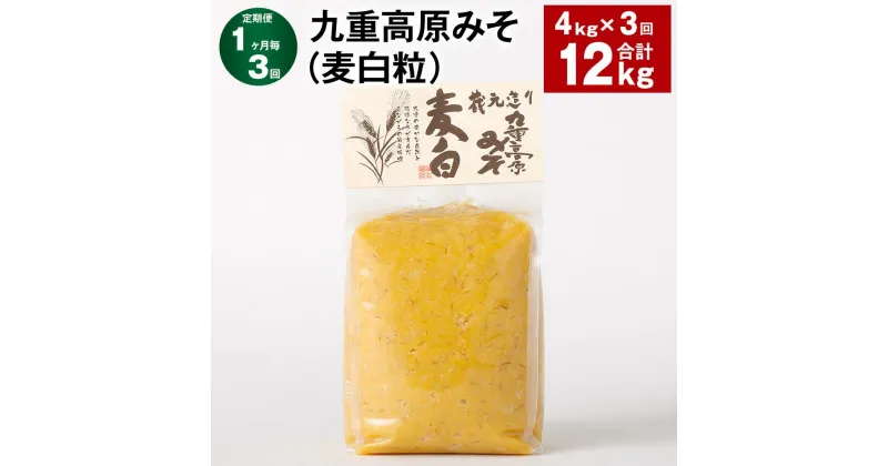 【ふるさと納税】【定期便】【1ヶ月毎3回】九重高原みそ（麦白粒） 1kg×4袋 計12kg（4kg×3回） 麦みそ 味噌 白色系 大麦 大豆 調味料 大分県産 九州 国産 大分県 九重町 送料無料