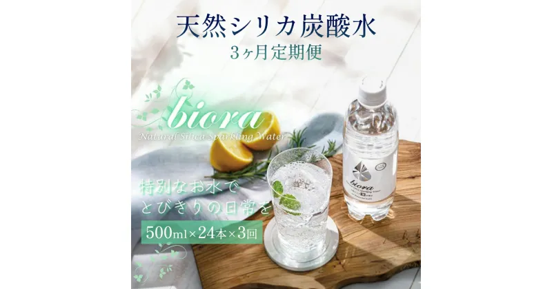 【ふるさと納税】【3ヵ月定期便】biora天然シリカ炭酸水 500ml×24本×3回 炭酸水 シリカ ミネラル 美容 飲料水 軟水 天然水 大分県 玖珠町 健康 九州 採水 防災 備蓄 定期便 500ml 72mg/l 硬度43.1 健康志向 酸素 吸収 継続 サプリメント