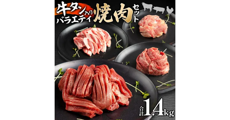 【ふるさと納税】宮崎県産牛豚鶏＆牛タン 焼肉セット 計1.4kg 牛バラ 豚肩ロース 鶏モモ 牛タンスライス 焼肉 バーベキュー 冷凍 お肉 国産牛 食品 畜産物 宮崎県 宮崎市 送料無料