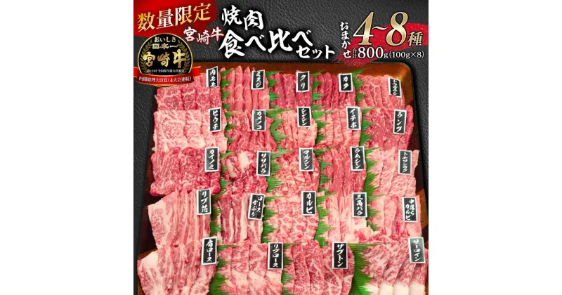 【ふるさと納税】 数量限定 宮崎牛 焼肉食べ比べ 4種〜8種盛り 合計800g 食べ比べ 厳選部位 BBQ ウデ カタ モモ バラ ロース ミスジ イチボ ランプ カルビ カイノミン ザブトン リブロース 肉 お肉 高級 ご褒美 お祝い プレゼント ギフト 贈り物 宮崎県 宮崎市 送料無料