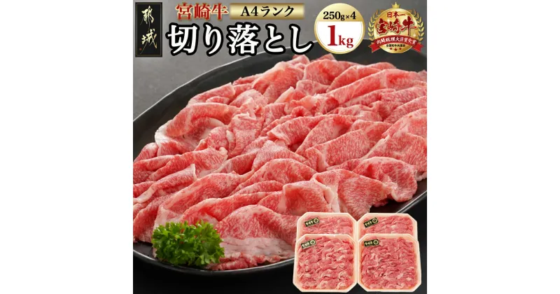 【ふるさと納税】都城産宮崎牛切り落とし1kg(250g×4パック) – 牛肉 国産黒毛和牛 都城産宮崎牛 A4ランク 切り落とし 250g×4 合計1キロ すき焼き/牛鍋/炒めもの/牛丼 四等級 送料無料 AC-5401【宮崎県都城市は2年連続ふるさと納税日本一！】