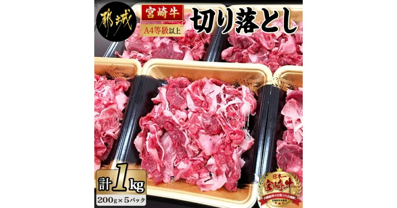 【ふるさと納税】都城産宮崎牛切り落とし【A4等級以上】 – 牛肉 宮崎牛切り落とし肉(200g×5パック) 冷凍・小分けパック 切落とし肉 A4ランク 送料無料 MJ-7702【宮崎県都城市は2年連続ふるさと納税日本一！】