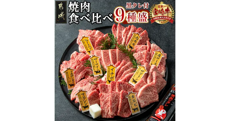 【ふるさと納税】都城産宮崎牛 焼肉食べ比べ9種盛 – 宮崎牛 牛肩ロース/カルビ/マルシン/トモサンカク/ザブトン/ショートリブ/内モモ等 贈答用 送料無料 32-3101【宮崎県都城市は2年連続ふるさと納税日本一！】