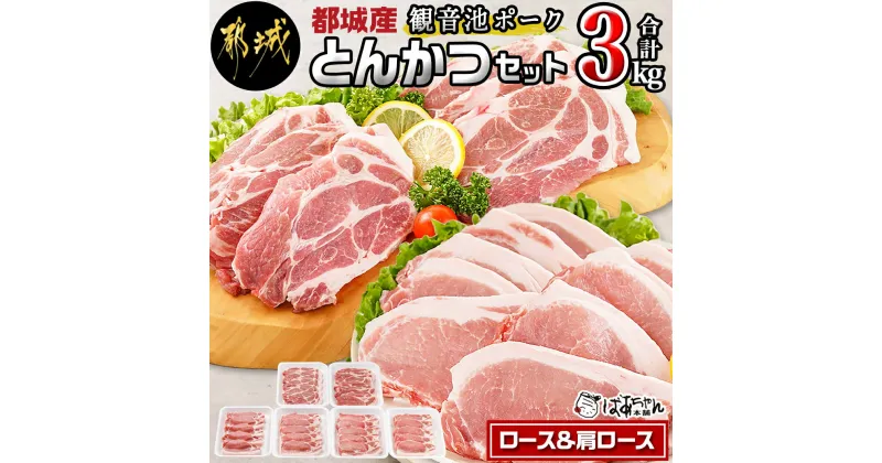 【ふるさと納税】「観音池ポーク」ロース＆肩ロース とんかつ3kgセット – 豚肉 ロース 肩ロース とんかつ 冷凍 宮崎ブランドポーク認定 切落し肉 送料無料 MJ-1529【宮崎県都城市は2年連続ふるさと納税日本一！】