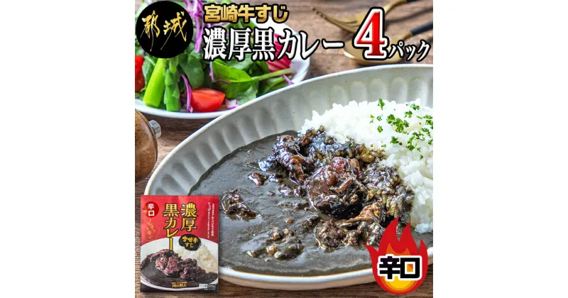 【ふるさと納税】宮崎牛すじ濃厚黒カレー(辛口)4パック – 湯煎調理 レトルトカレー 牛スジ 黒カレー 辛口 200g×4パック 大人向け 常温保存可能 送料無料 LG-2601 【宮崎県都城市は2年連続ふるさと納税日本一！】