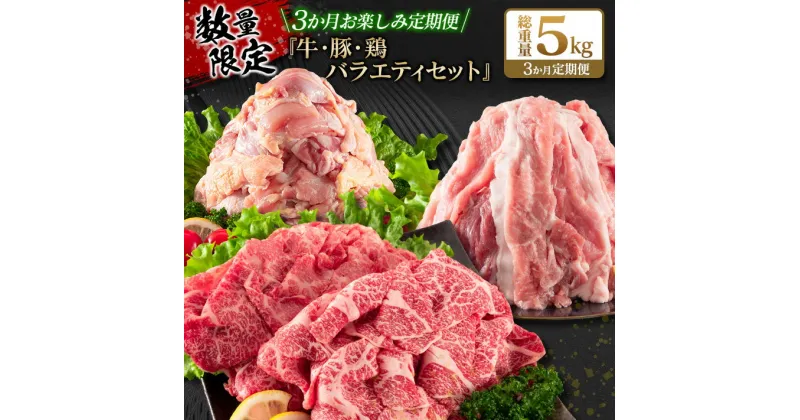 【ふるさと納税】数量限定 3か月 お楽しみ 定期便 牛肉 豚肉 鶏肉 バラエティ セット 総重量5kg 宮崎牛 黒毛和牛 国産 ブランド牛 食品 おかず お弁当 おつまみ 切り落とし 切身 焼肉 からあげ お取り寄せ グルメ 小分け 真空パック おすそ分け 宮崎県 日南市 送料無料