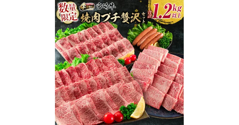 【ふるさと納税】数量限定 宮崎牛 焼肉 プチ 贅沢 セット 合計1.2kg以上 牛肉 ウデ モモ バラ 粗挽き ウインナー 黒毛和牛 ミヤチク 国産 ブランド牛 おかず 食品 BBQ 鉄板焼き 高級 ご褒美 お祝 記念日 ギフト 贈り物 プレゼント お取り寄せ グルメ 宮崎県 日南市 送料無料