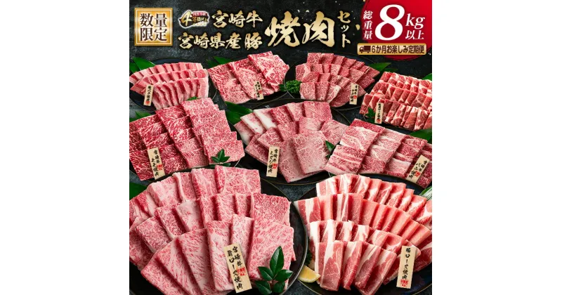 【ふるさと納税】数量限定 6か月 お楽しみ 定期便 宮崎牛 豚肉 焼肉 セット 総重量8kg以上 牛肉 ビーフ ポーク 黒毛和牛 ミヤチク モモ バラ 肩ロース ミスジ ウデ 豚バラ BBQ 鉄板焼き 食べ比べ 国産 食品 おかず お弁当 冷凍 お取り寄せ グルメ 宮崎県 日南市 送料無料