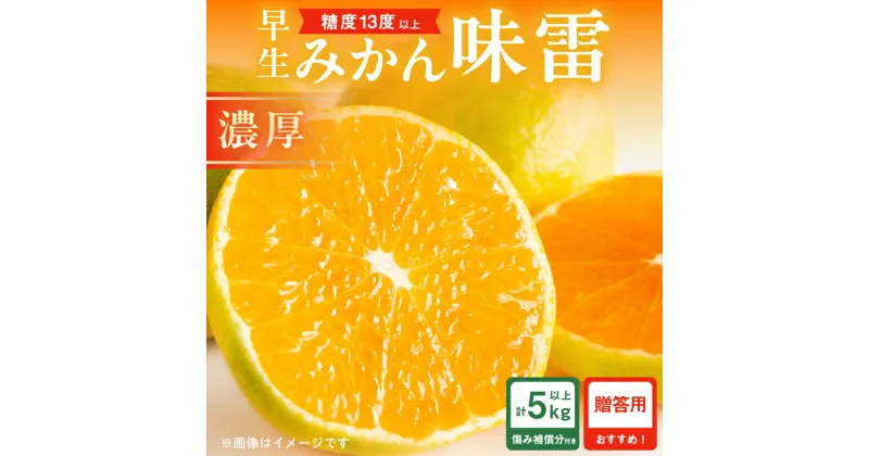 【ふるさと納税】糖度13度以上 先行予約 数量限定 早生みかん 味雷 みらい 計5kg以上 傷み補償分付き 期間限定 フルーツ 果物 くだもの 柑橘 蜜柑 ミカン 国産 おすすめ ギフト 贈り物 贈答 おやつ デザート 食品 フルーツサンド みかんジュース 宮崎県 日南市 送料無料