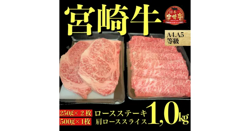 【ふるさと納税】【A4等級以上黒毛和牛】宮崎牛ステーキ＆スライスセット　1.0kg