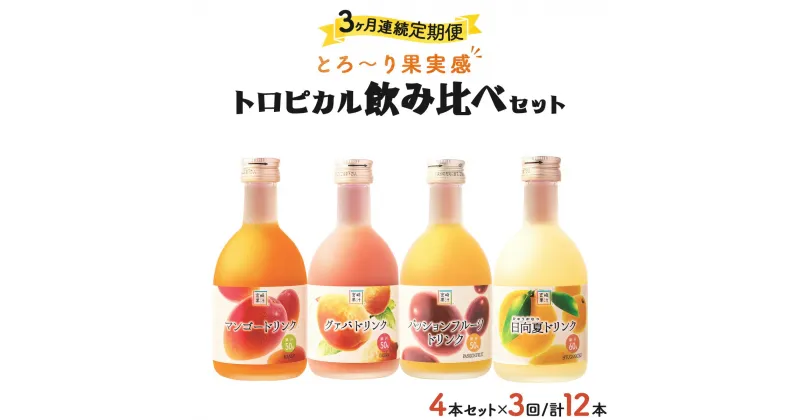 【ふるさと納税】【定期便・全3回】驚きの果実感！トロピカル飲み比べセット ハーフボトル4本セット(各300ml、マンゴー、グァバ、パッションフルーツ、日向夏)×3回【宮崎果汁】【KU116】