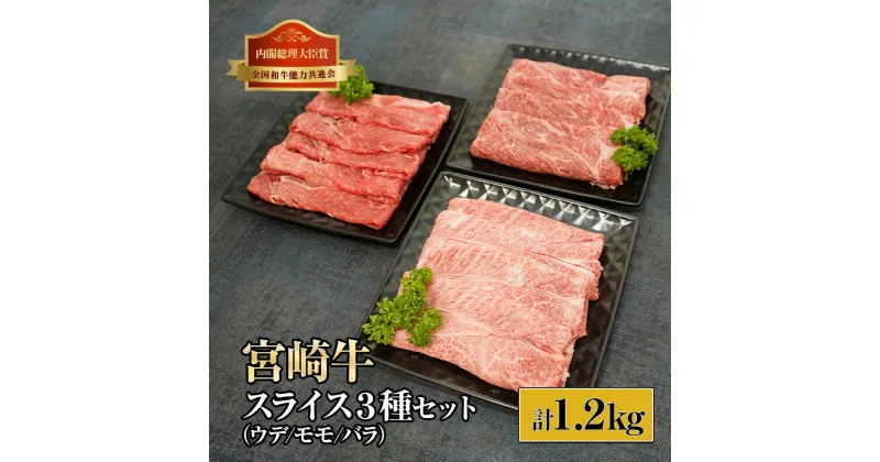 【ふるさと納税】宮崎牛スライスセット 計1.2kg (宮崎牛ウデスライス400g×1、宮崎牛モモスライス400g×1、宮崎牛バラスライス400g×1)【KU317】