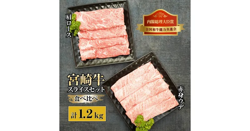 【ふるさと納税】＜期間・数量限定＞宮崎牛赤身ウデ肉800gと肩ロース600gの食べ比べスライスセット（合計1.4kg）赤身肉ならではの濃い味わいと宮崎牛ならではのコクをお楽しみください！【KU440】