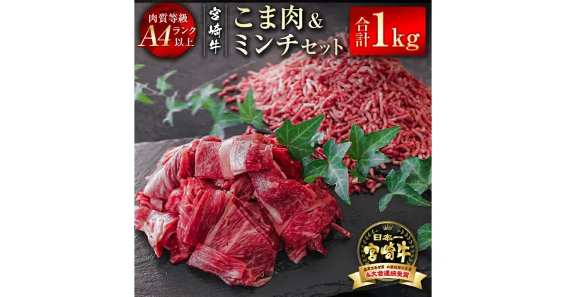 【ふるさと納税】「宮崎牛」こま肉＆ミンチセット1kg（こま肉×400g・ミンチ600g）黒毛和牛 牛 肉 牛肉 国産 ふるさと納税 ハンバーグ 数量限定