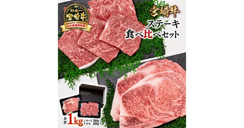 【ふるさと納税】「宮崎牛」ステーキセット 2種食べ比べ1kg ＜3.3-2＞ふるさと納税 宮崎牛 宮崎県 西都市 化粧箱 ロース モモ 牛 肉 牛肉 国産 黒毛和牛 数量限定 ミヤチク