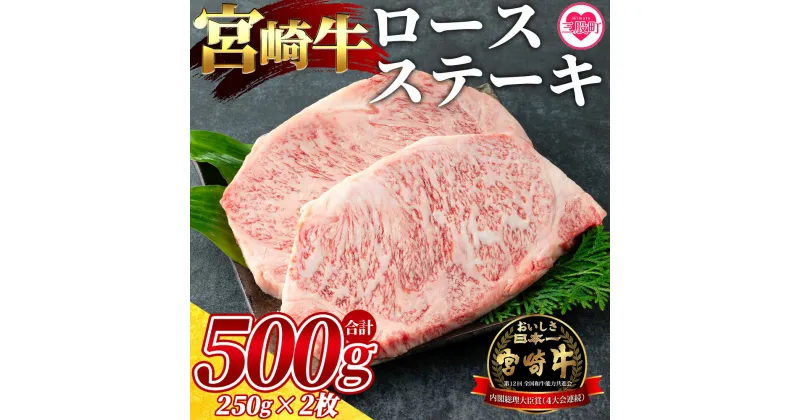 【ふるさと納税】＜宮崎牛ロースステーキ 2枚(総量500g)＞宮崎県産 国産 ロース ステーキ 焼き肉 バーベキュー BBQ ギフト お中元 御中元 のし付き 熨斗 熨斗対応 のし対応 贈り物 贈答用 敬老の日 感謝 孫 施設 親 おばあちゃん おじいちゃん【MI058-my】【ミヤチク】