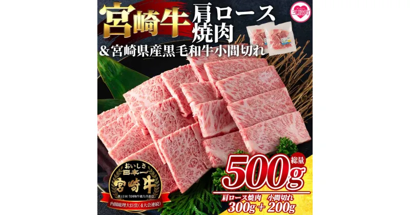 【ふるさと納税】＜宮崎牛肩ロース焼肉300gと宮崎県産和牛小間切れ200g 総量500g＞牛肉 精肉 国産 九州産 焼き肉 ロース肉 スライス ブランド牛 食べ比べ セット 小分け 個包装【MI143-my】【ミヤチク】