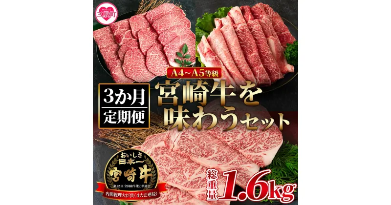 【ふるさと納税】＜【定期便3か月】宮崎牛を味わうセット 総量1.6kg＞ ステーキ すき焼き 焼肉 バーベキュー BBQ 牛肉 焼き肉 宮崎県産 黒毛和牛 国産 精肉 冷凍 トレイ ブランド牛 A4 A5 セット キャンプ アウトドア【MI230-nh】【日本ハムマーケティング株式会社】