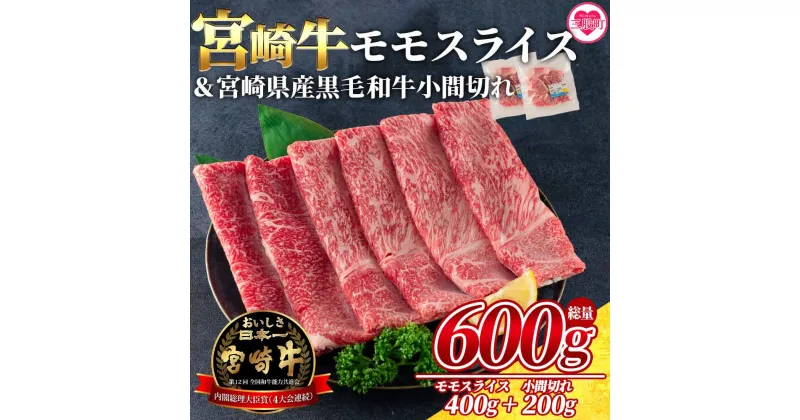 【ふるさと納税】＜宮崎牛モモスライス400gと宮崎県産和牛小間切れ200g 総量600g＞牛肉 国産 九州産 もも肉 すきやき スキヤキ 肉じゃが 野菜炒め すきしゃぶ 食べ比べ 小分け 個包装 セット【MI237-my】【ミヤチク】