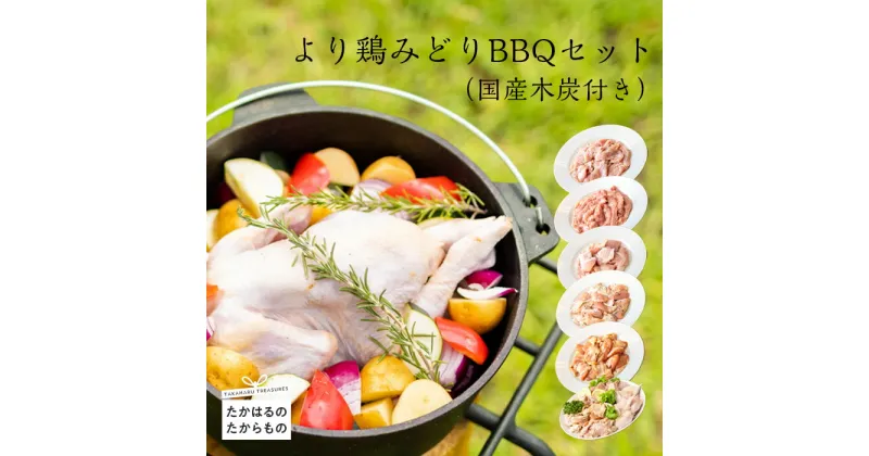 【ふるさと納税】宮崎県産特選 『より鶏みどりBBQセット(国産木炭付き)』 味付手羽先 味付ハラミ 味付小肉 味付国産若モモ肉 味付むね肩肉(黒胡椒味) 味付チキン(照り焼き) 小ビナ丸 丸鶏 送料無料　味付で簡単便利に調理をするだけ一品完成! 鶏肉 お肉 故郷納税 17000円