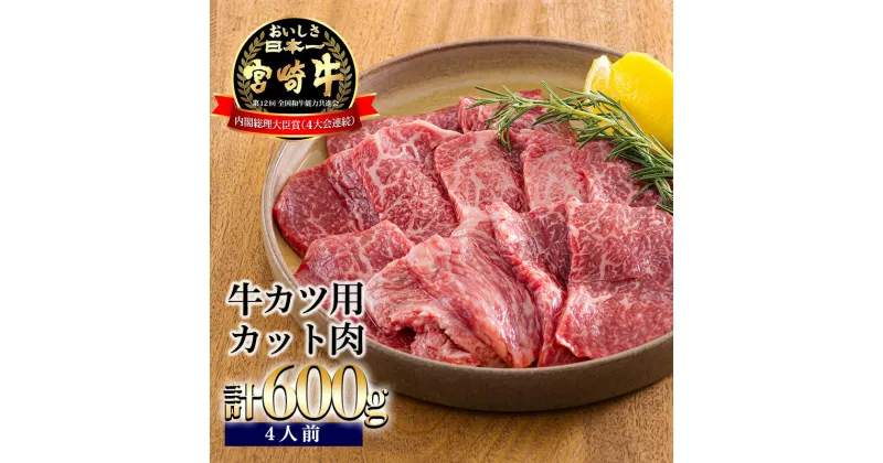 【ふるさと納税】日本一美味しいブランド牛「宮崎牛」の牛かつカット肉セット 600g 内閣総理大臣賞4回連続受賞 簡単調理 簡単料理 クール便 新鮮 ギフト 小分け 真空パック 送料無料 黒毛和牛 赤身肉 霜降り 牛肉 お肉 高原町 宮崎県 故郷 納税 20000円 2万円