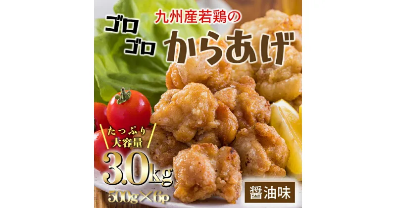 【ふるさと納税】《冷めてもおいしい！》九州産の若鶏の大きな唐揚げ3.0kg(500g×6袋) 国産 鶏肉 ニンニク醤油味 ジューシー 凍ったまま揚げるからあげ から揚げ お惣菜 お弁当 おつまみ ビール 15000円 1.5万円 故郷納税 ワンストップオンライン 送料無料