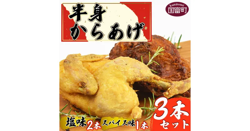 【ふるさと納税】全国からあげグランプリ4年連続金賞受賞＜半身からあげ3本セット(塩味×2本 スパイス味×1本)＞※入金確認後、準備でき次第翌々月までに順次発送します 鶏肉 唐揚げ 米粉 クリスマス 食べ比べ 宮崎かしわや 平和食品工業 宮崎県 国富町 0031_hi【冷凍】