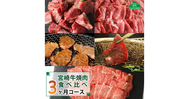 【ふるさと納税】【定期便】A4A5等級 黒毛和牛 宮崎牛焼肉食べ比べ3ヶ月コース 合計2.2kg 牛肉 BBQ バーベキュー 冷凍 内閣総理大臣賞受賞 宮崎県産 国産 送料無料（36-199）