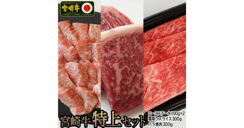 【ふるさと納税】寄附確認後1ヶ月以内発送 宮崎牛特上セット800g(ロースステーキ100g×2・霜降りスライス300g・牛バラ焼肉300g) 牛肉 真空 冷凍 内閣総理大臣賞受賞 宮崎県産 送料無料