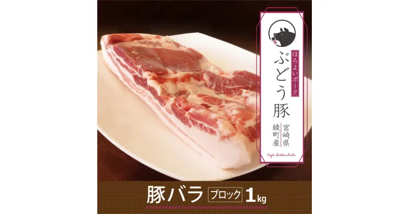 【ふるさと納税】希少 ブランド豚 綾ぶどう豚バラブロック1kg 豚肉 脂身 国産 宮崎県産 銘柄豚 冷凍 送料無料