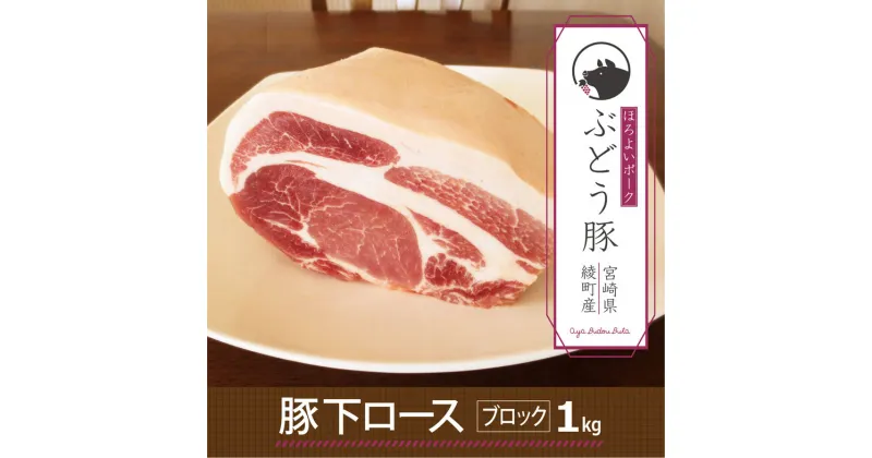 【ふるさと納税】希少 ブランド豚 綾ぶどう豚 下ロースブロック 1kg 豚肉 赤身 脂身 国産 宮崎県産 銘柄豚 冷凍 送料無料