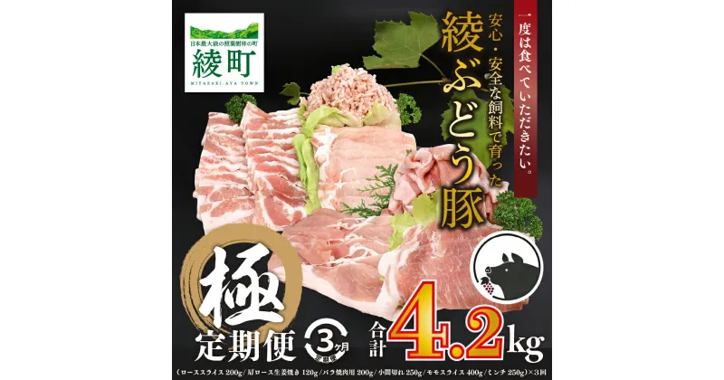 【ふるさと納税】国産 豚肉 ブランド 豚 綾ぶどう豚 よりどり 詰め合わせ 3か月 定期便 セット 指定月 中旬 お届け ロース スライス 生姜焼き バラ 焼肉 小間切れ モモ スライス ミンチ しゃぶしゃぶ（22-36）