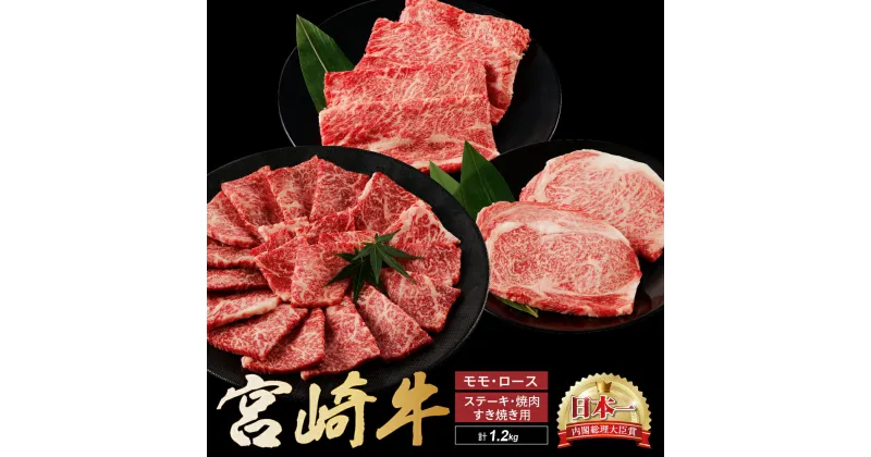 【ふるさと納税】宮崎牛 ステーキ すき焼き 焼肉セット計1.2kg 牛肉 肉 国産 しゃぶしゃぶ すきしゃぶ 焼き肉 スライス 小分け 赤身 ブランド牛 ギフト 贈り物 九州 宮崎 霜降り 赤身 食べ比べ（01-62）