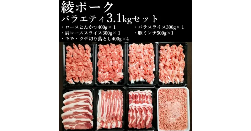 【ふるさと納税】綾ポークバラエティー3.1kg（小分け8パック）セット　 豚肉 国産 冷凍 調理 送料無料