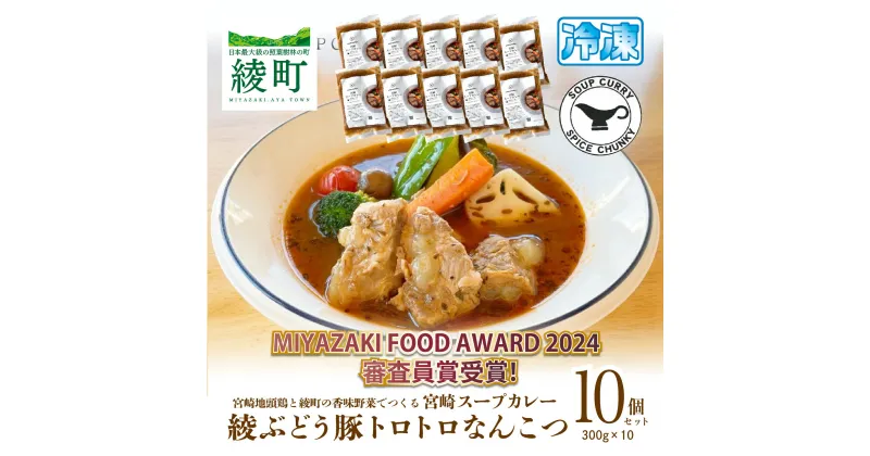 【ふるさと納税】宮崎スープカレー　綾ぶどう豚トロトロなんこつ（10個） 希少 軟骨 豚肉 簡単調理 お取り寄せ グルメ レトルト 加工品 惣菜 冷凍