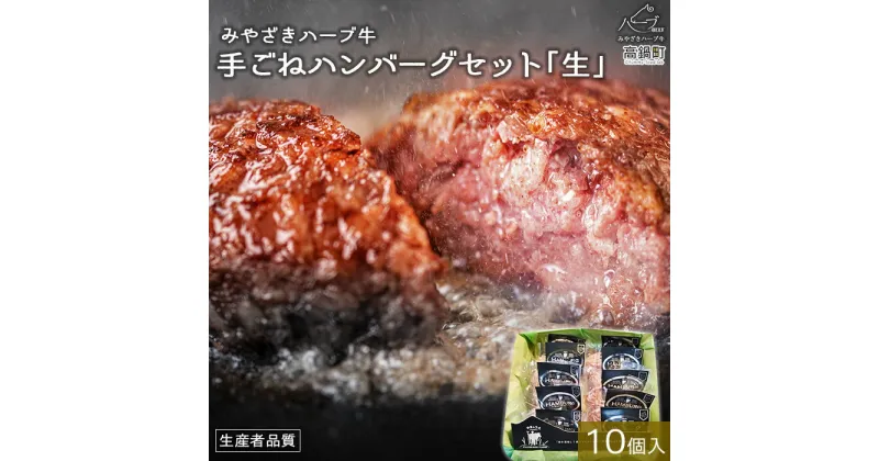 【ふるさと納税】＜みやざきハーブ牛 手ごねハンバーグ「生」（140g×10個）＞ ※入金確認後、翌月末迄に順次出荷します。 約140g×10 牛肉 手作り 藤原牧場 やまんうえ 特産品 宮崎県 高鍋町【冷凍】