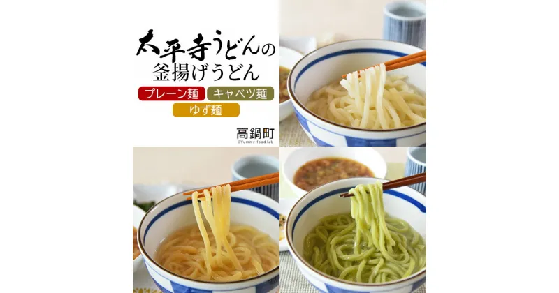 【ふるさと納税】＜太平寺うどんの釜揚げうどん プレーン麺（2人前）×キャベツ麺（2人前）×ゆず麺（2人前）セット＞※入金確認後、翌月末迄に順次出荷します。 麺類 ゆず胡椒 天然だし 無添加 野菜 ベジタブル 保存食 備蓄 お土産 宮崎県 高鍋町【冷凍】