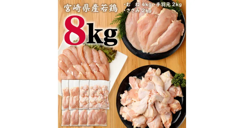 【ふるさと納税】＼レビューキャンペーン／宮崎県産 若鶏8kgセット 鳥肉 ムネ肉 4kg 手羽元 2kg ササミ 2kg 国産 送料無料 ※90日以内出荷