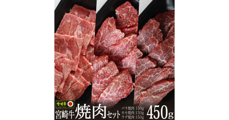 【ふるさと納税】宮崎牛 焼肉セット 合計450g（ウデ150g・バラ150g・モモ150g）食べ比べ 牛肉 カルビ うで もも BBQ バーベキュー 真空 冷凍 国産 送料無料