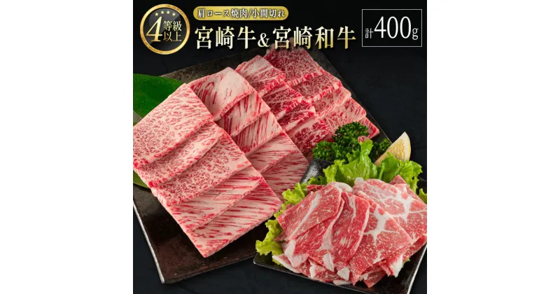 【ふるさと納税】宮崎牛＆宮崎和牛（肩ロース焼肉／小間切れ）計400g 国産 肉 牛肉 ご飯 おかず BBQ 牛丼 お弁当