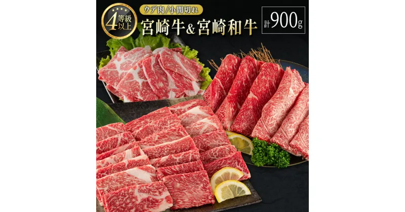 【ふるさと納税】宮崎牛 ＆ 宮崎和牛（ウデ焼肉／小間切れ）計900g 国産 肉 牛肉 ご飯 おかず BBQ 焼き肉