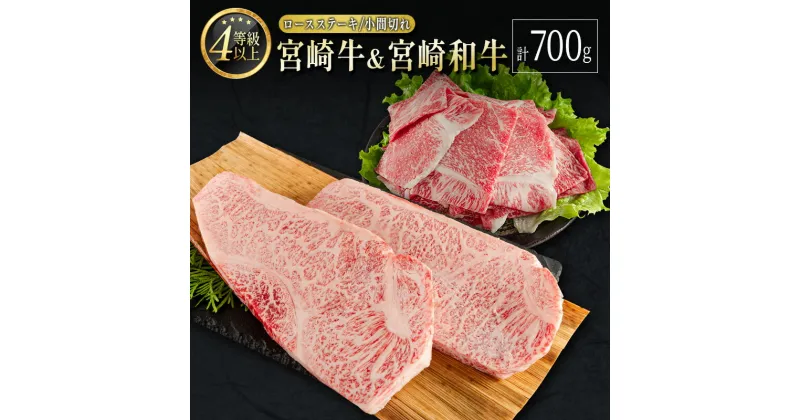 【ふるさと納税】宮崎牛 ＆ 宮崎和牛（ロースステーキ／小間切れ）計700g 国産 肉 牛肉 ご飯 おかず