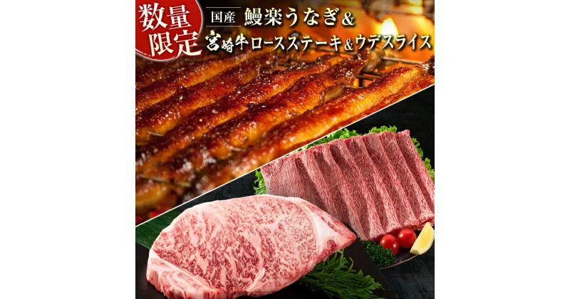 【ふるさと納税】鰻楽 国産 うなぎ 1尾 & 宮崎牛 ロースステーキ 1枚 250g ＆ 宮崎牛 ウデ スライス 500g 土用 丑の日 BBQ ごちそう 牛肉