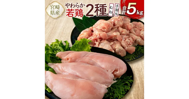 【ふるさと納税】宮崎県産鶏肉 やわらか若鶏2種（むね・手羽元）合計5kg