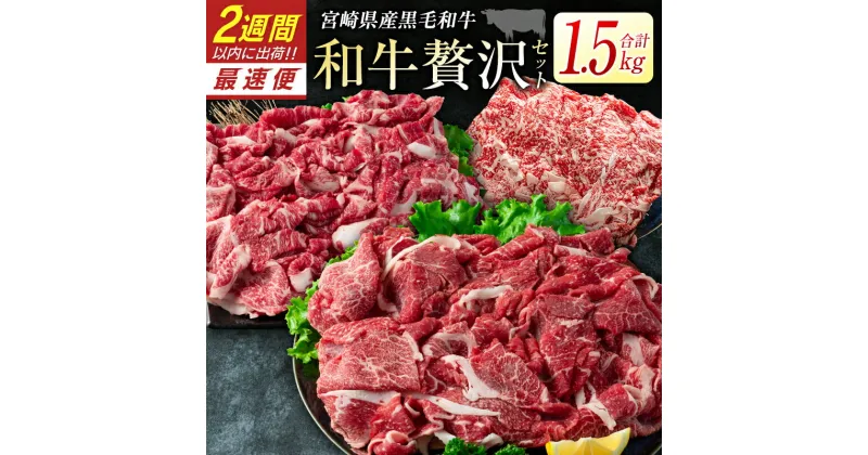 【ふるさと納税】宮崎県産黒毛和牛＜新富育ちGyuGyu・切り落とし肉＆ローススライスセット＞合計1.5kg 贅沢和牛セット 肉 牛肉 宮崎県産