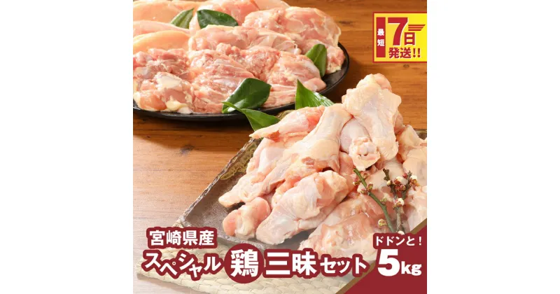 【ふるさと納税】【レビューキャンペーン対象】宮崎県産鶏 スペシャル鶏三昧5kgセット – 鶏もも肉 鶏むね肉 手羽元 総重量5キロ 鶏肉セット 唐揚げ/チキン南蛮/サラダチキン/煮物 3種類の部位 真空パック スピード配送便 送料無料【宮崎県木城町】