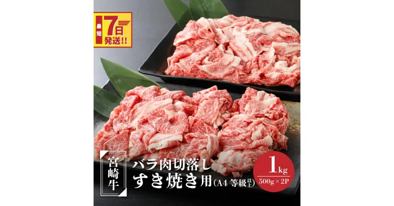 【ふるさと納税】【レビューキャンペーン対象】宮崎牛バラ肉切落しすき焼き用1kg(500g×2パック)A4等級以上 – ブランド牛 切り落とし ばら肉 国産牛肉 国産黒毛和牛 A4等級A5等級 綺麗なサシ 和牛ブランド 牛丼/肉じゃが/すきやき スピード配送便 送料無料【宮崎県木城町】